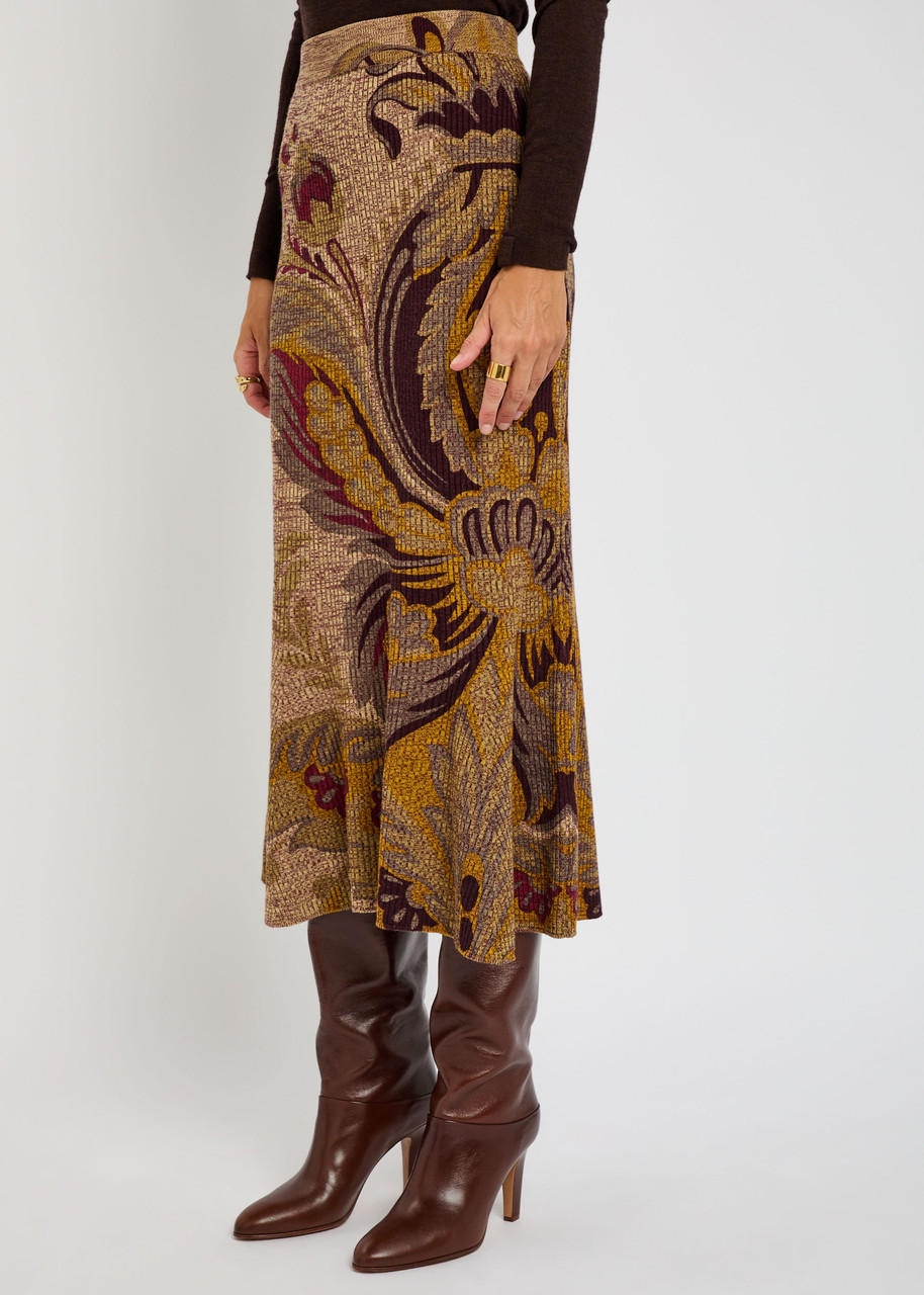 Etro Floral-intarsia Ribbed Wool Midi Skirt In Multi