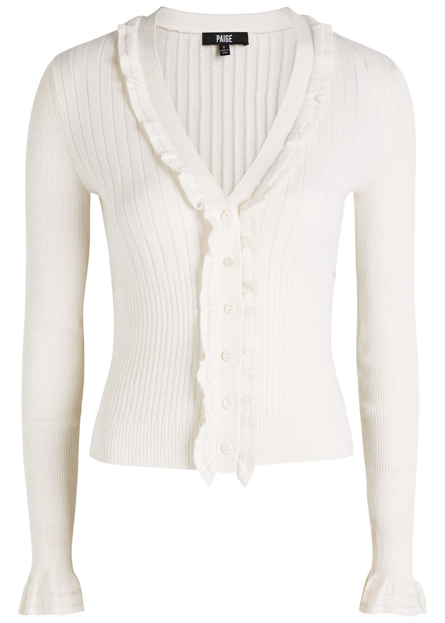 Paige Womens Antique White Demetra V-neck Cotton-blend Cardigan In White