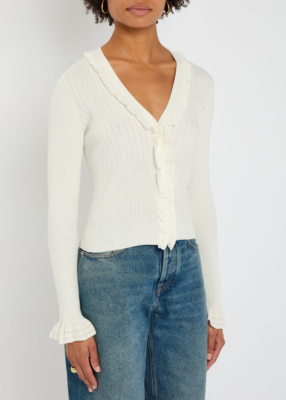Paige Womens Antique White Demetra V-neck Cotton-blend Cardigan In White