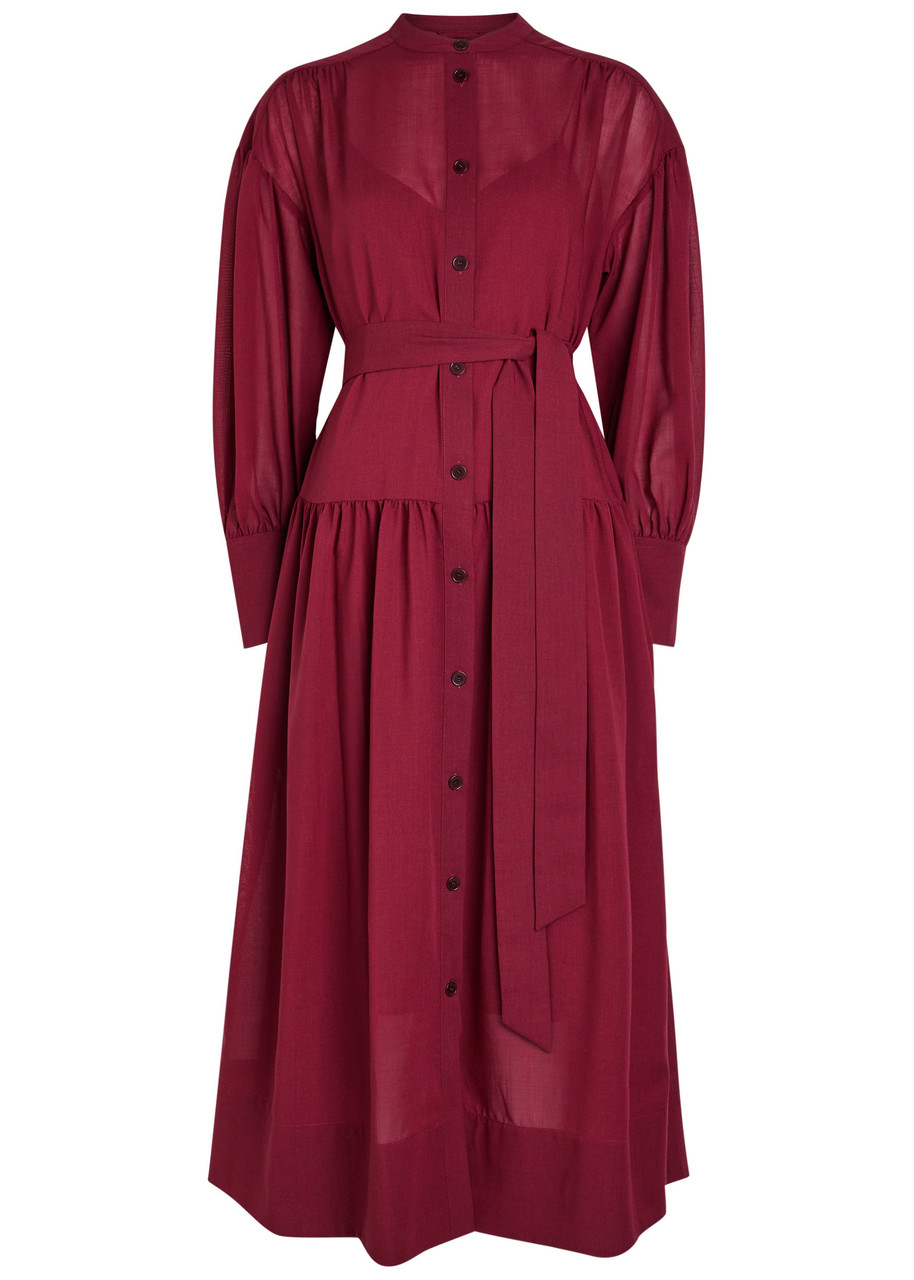 Joseph Emma Belted Wool-blend Crepe Midi Dress In Red