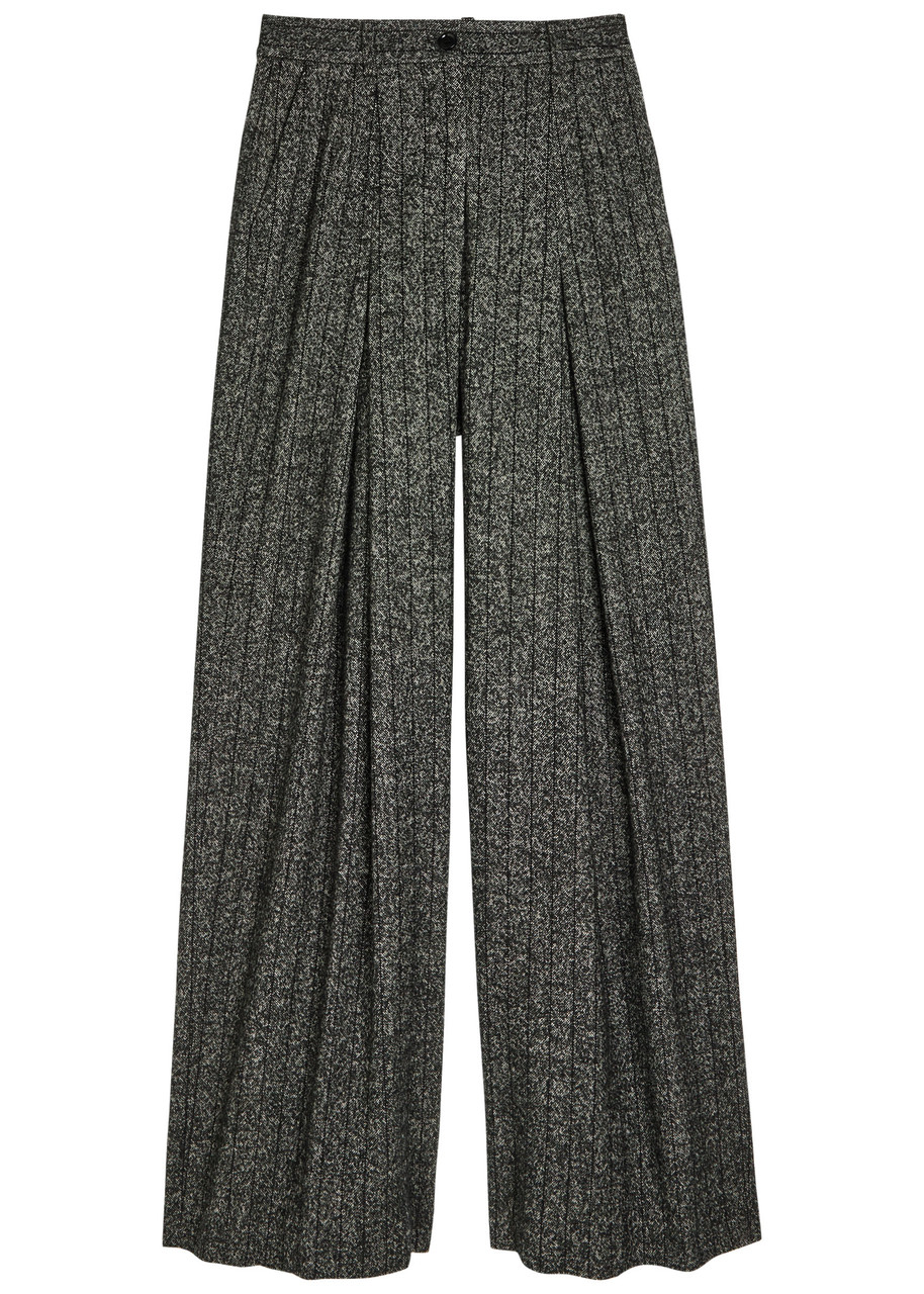 Dolce & Gabbana Striped Wide-leg Wool-blend Trousers In Gray