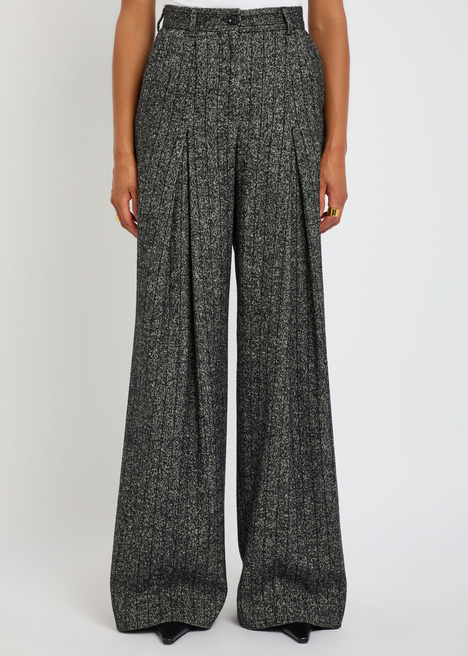 Dolce & Gabbana Striped Wide-leg Wool-blend Trousers In Gray