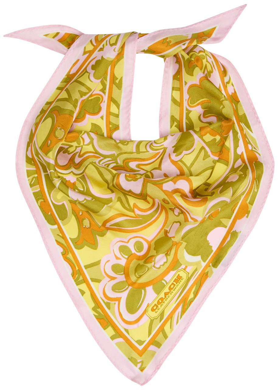 Coach Andrea Patterned Silk Triangle Scarf In Yellow