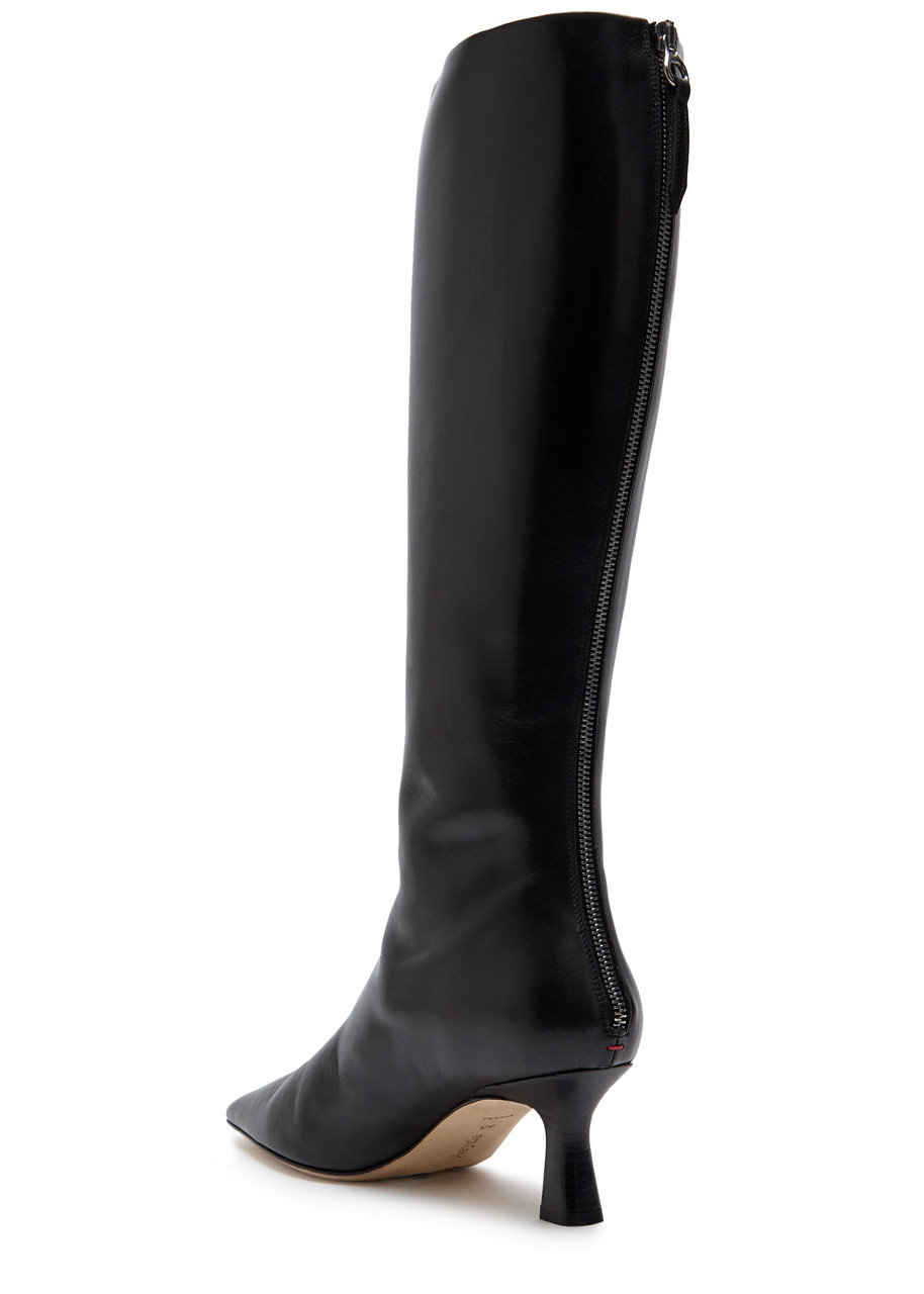 Aeyde Leather Zip-fastening Knee-high Boots In Black