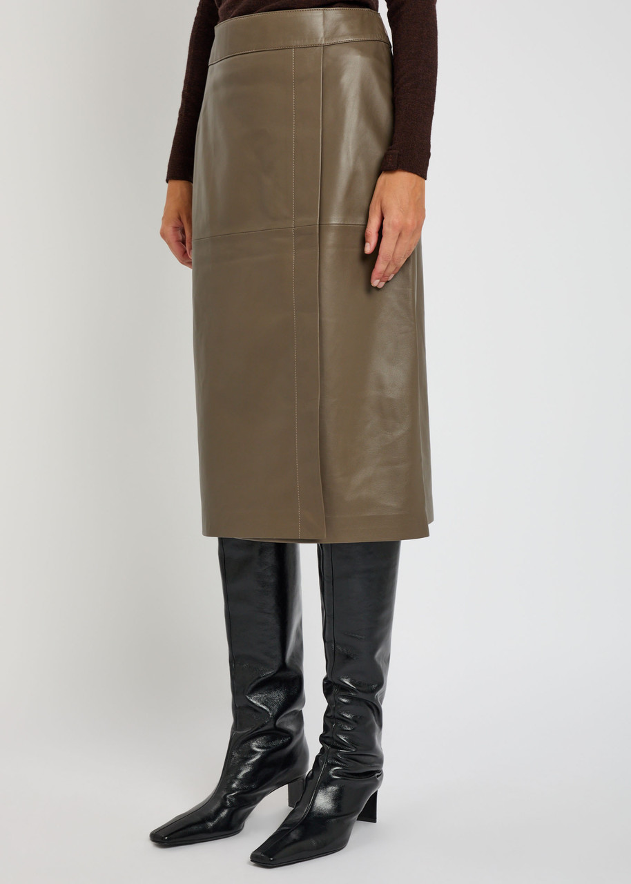 Joseph Panelled Wrap-effect Leather Midi Skirt In Brown