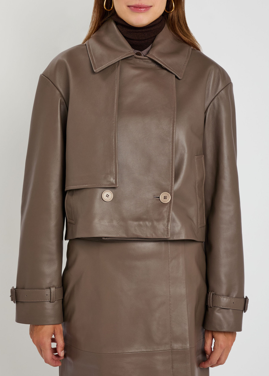 Joseph Blaise Cropped Leather Jacket In Brown