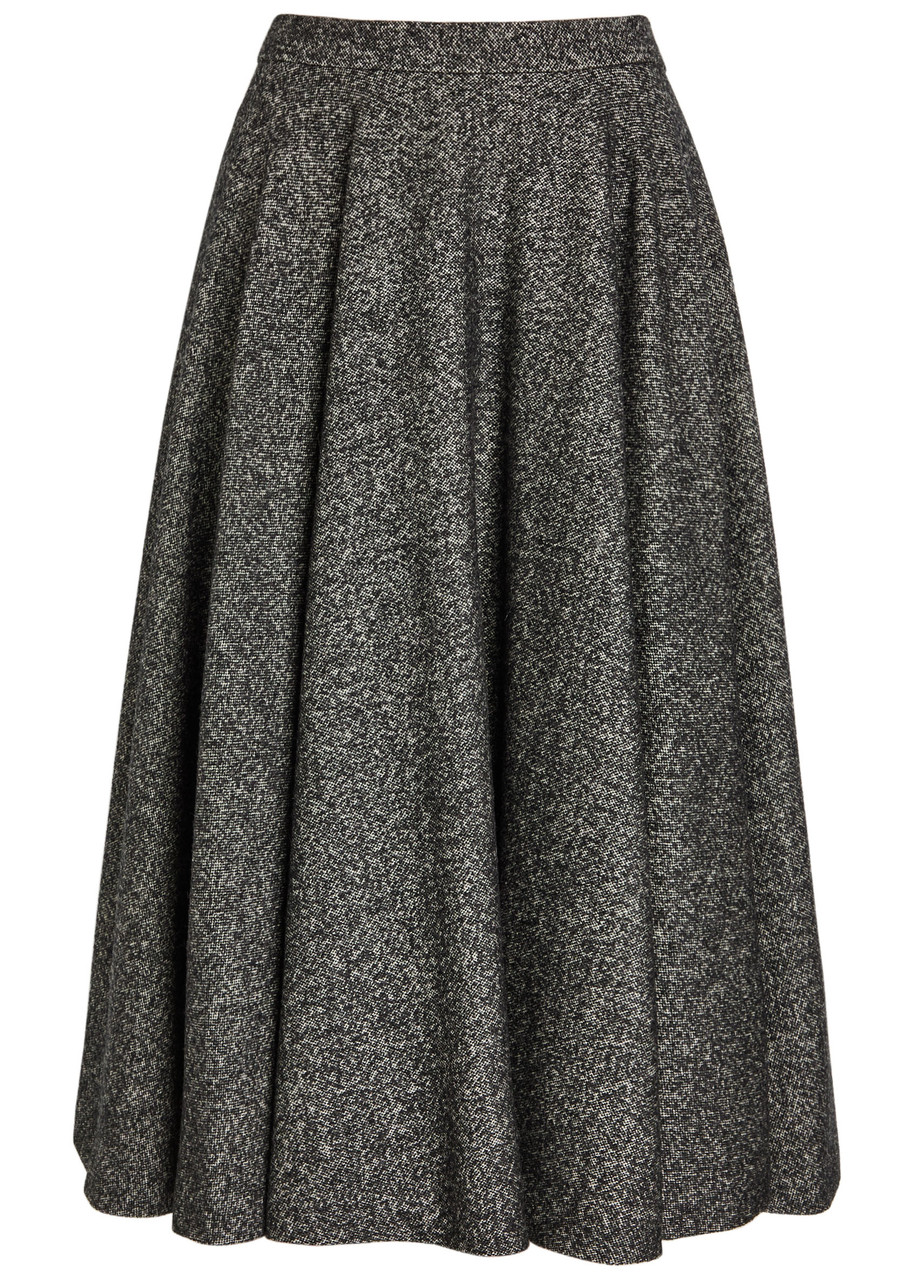 Dolce & Gabbana Midi Circle Skirt In A Dotted Wool Blend In Gray