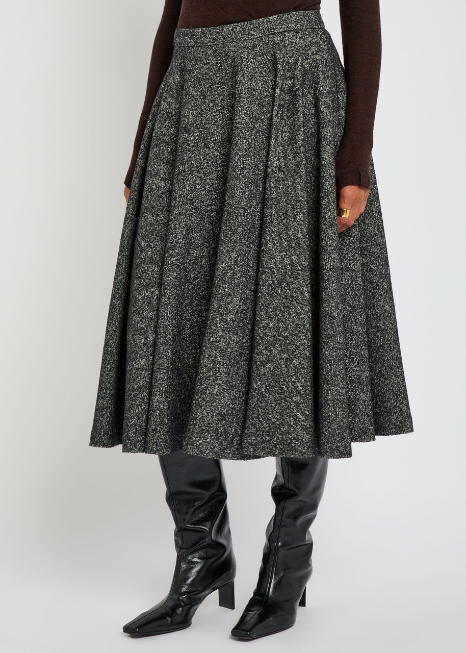 Dolce & Gabbana Midi Circle Skirt In A Dotted Wool Blend In Gray