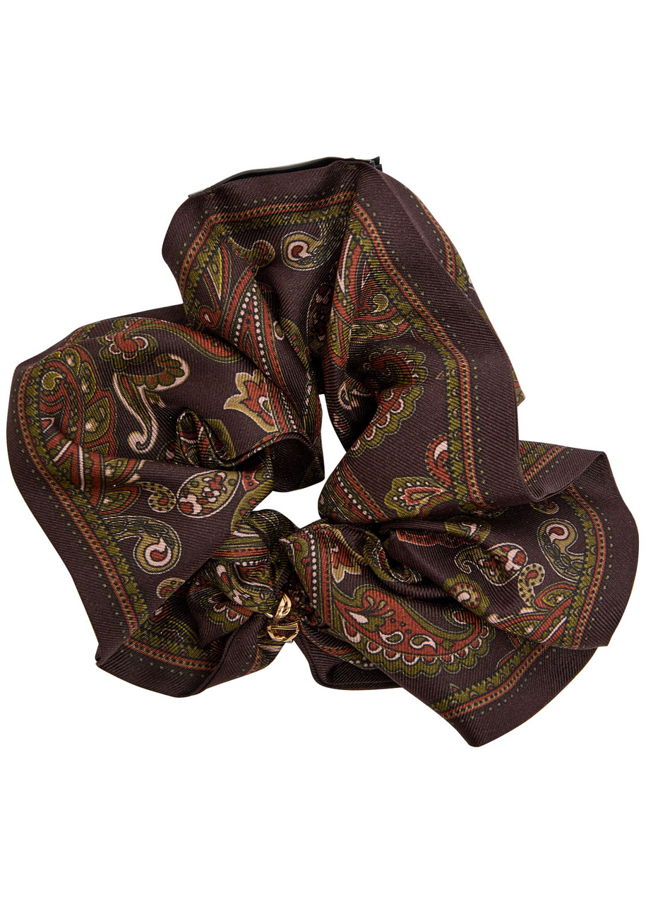Saint Laurent Paisley-print Silk Scrunchie In Brown