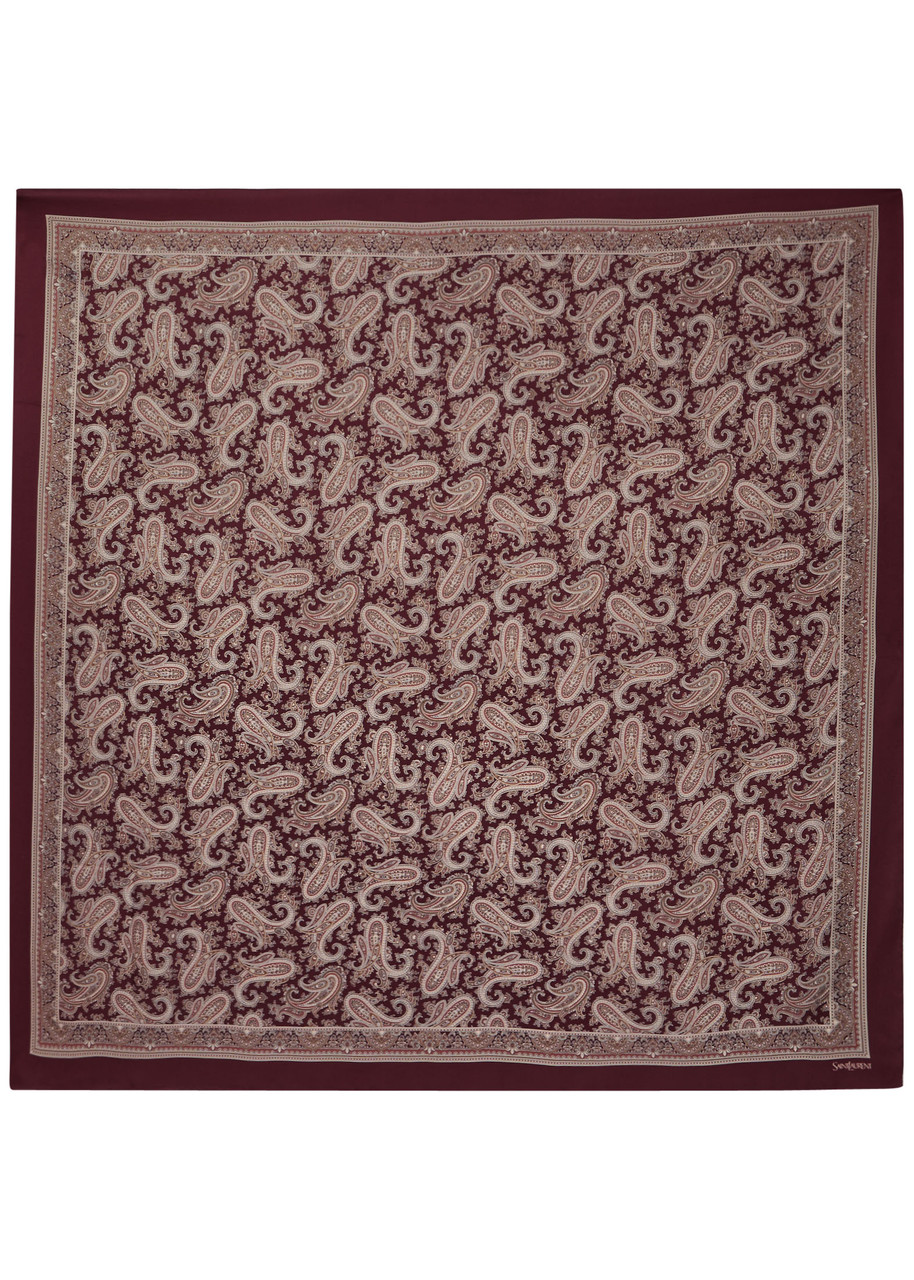 Saint Laurent Grand Carre Paisley-print Silk Scarf In Burgundy