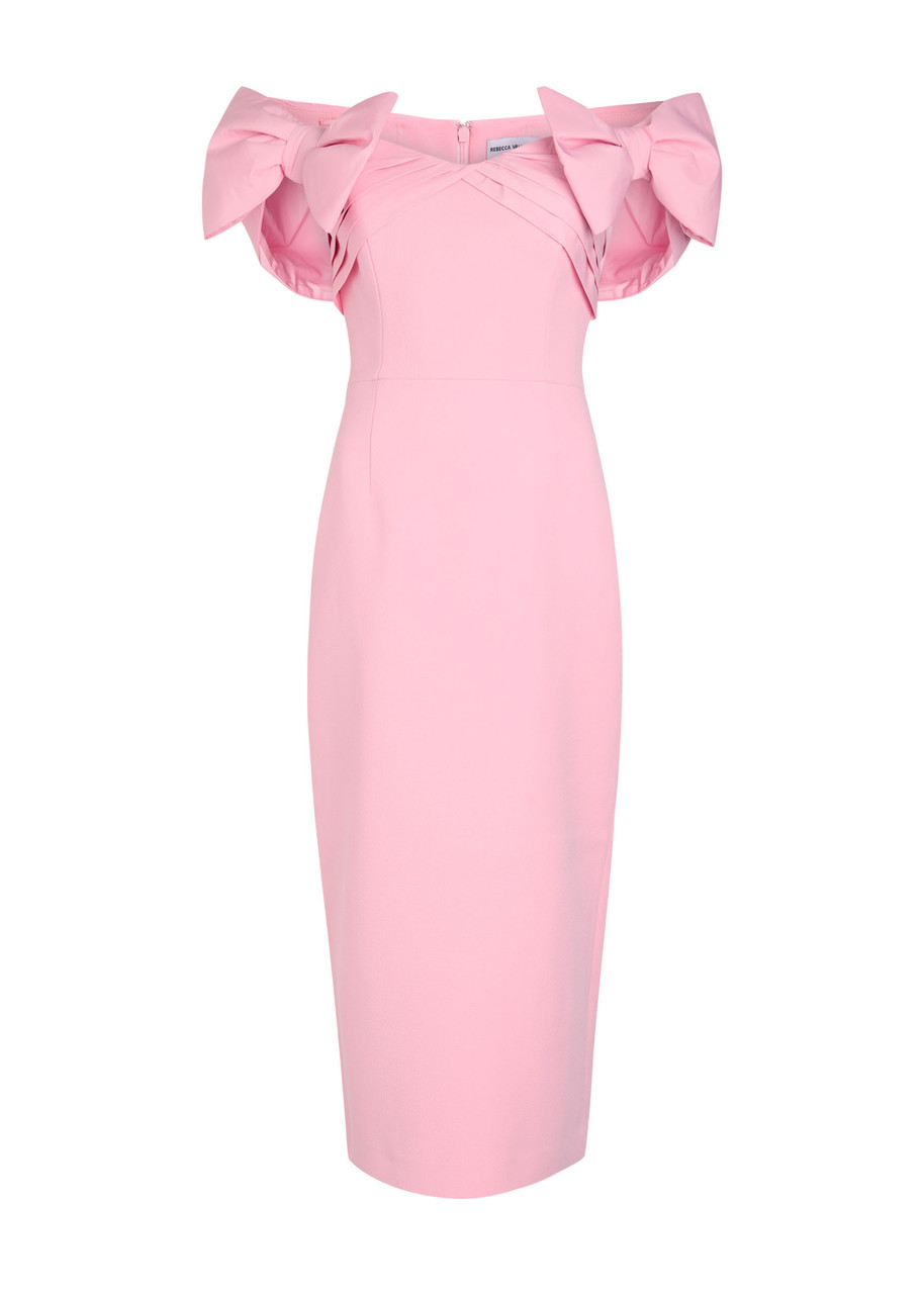 Rebecca Vallance Bow-embellished Crepe Midi Dress In Pink