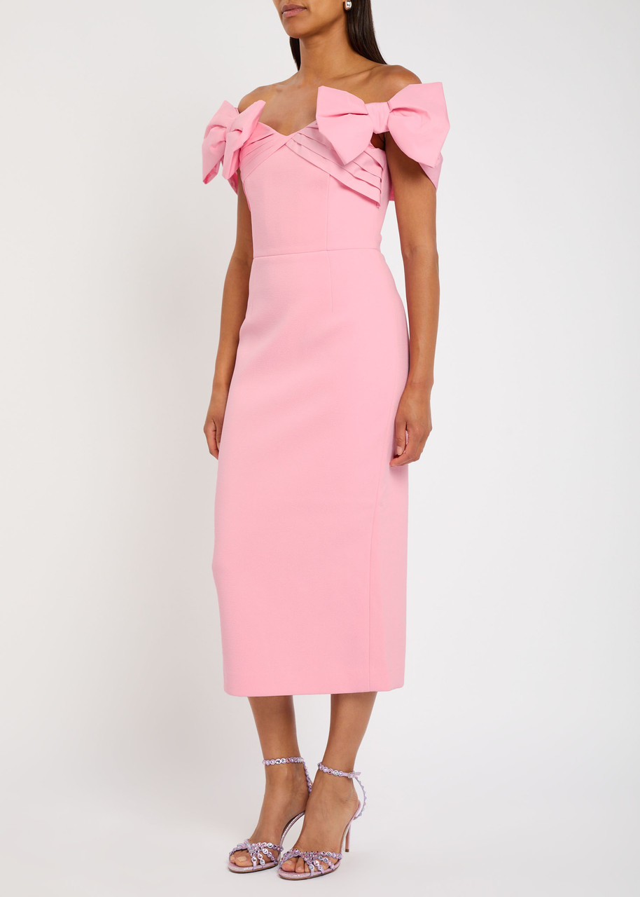 Rebecca Vallance Bow-embellished Crepe Midi Dress In Pink