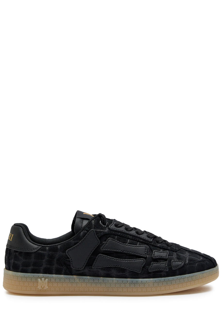 Amiri Pacific Bones Crocodile-effect Suede Sneakers In Black