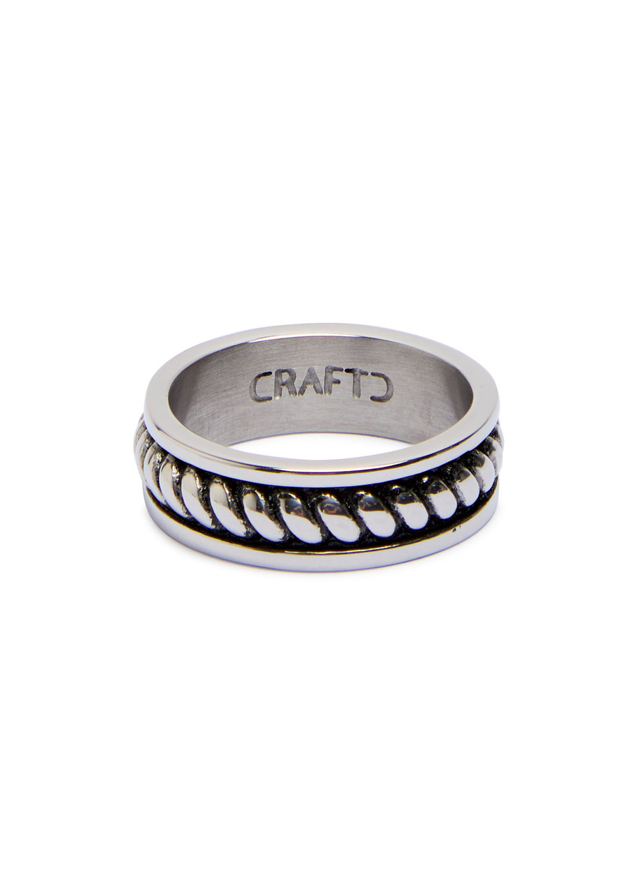 Craftd Rope Rhodium-plated Ring In Silver