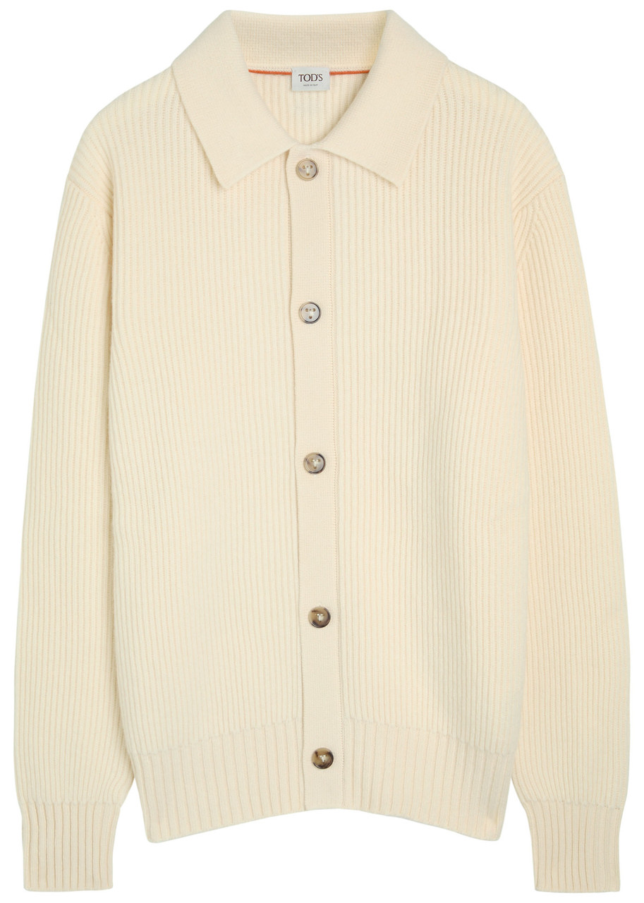 Tod's Tods Ribbed Wool-blend Cardigan In White