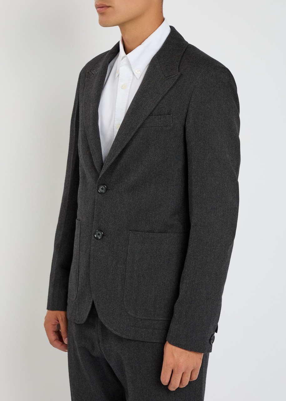 Oliver Spencer Mansfield Herringbone Cotton And Wool-blend Blazer In Black