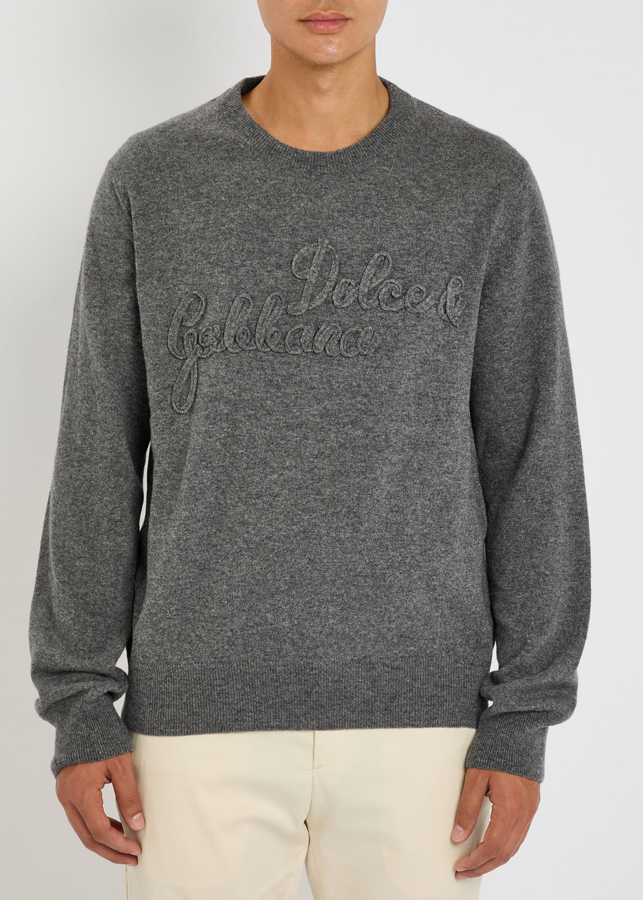 Dolce & Gabbana Grey Crewneck Logo Sweater In Gray