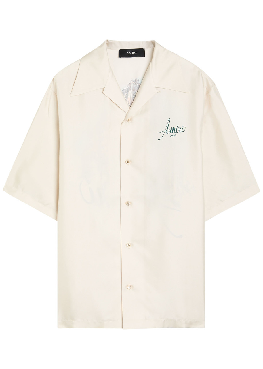 Amiri Convertible-collar Logo-print Silk-twill Shirt In Gold