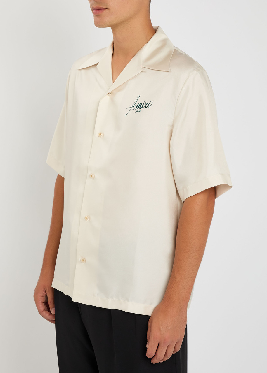 Amiri Convertible-collar Logo-print Silk-twill Shirt In Gold