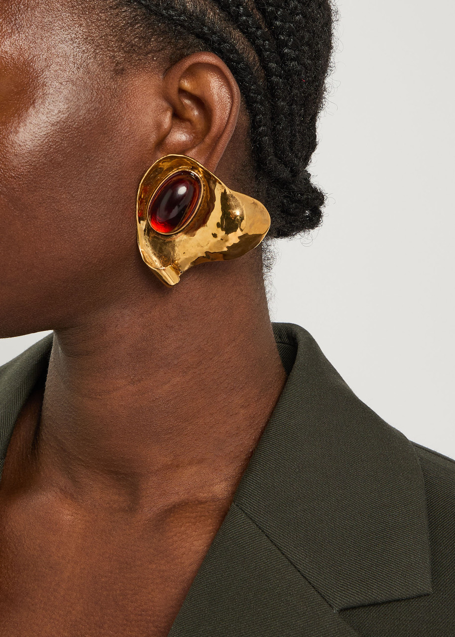 Saint Laurent Petal Sculpted Clip-on Drop Earrings In Gold