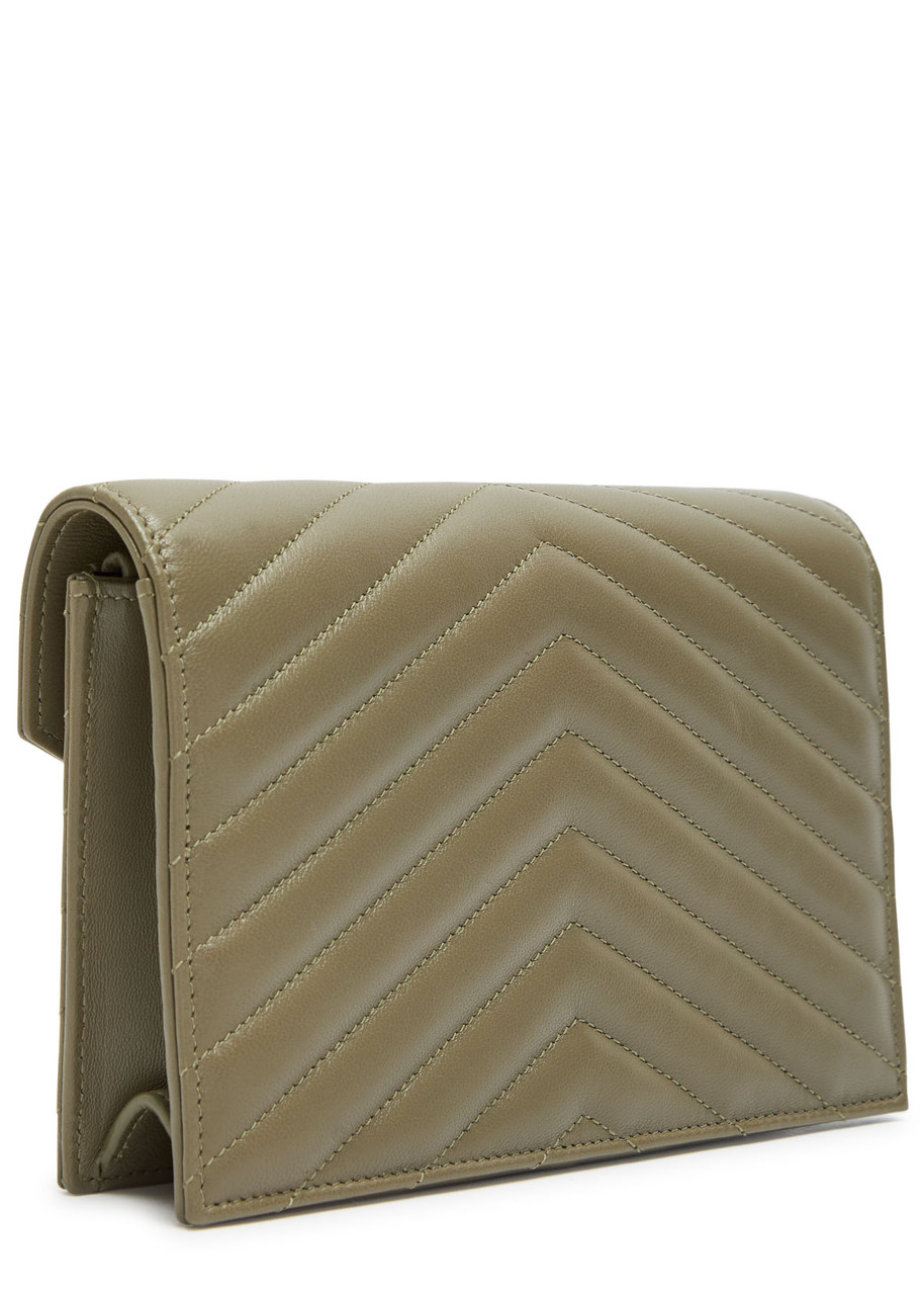 Saint Laurent Cassandre Logo Quilted Leather Wallet-on-chain In Green