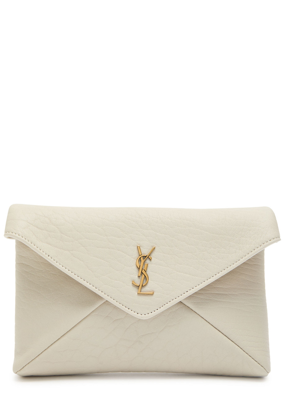 Saint Laurent Cassandre Pebbled Leather Clutch - White - One Size