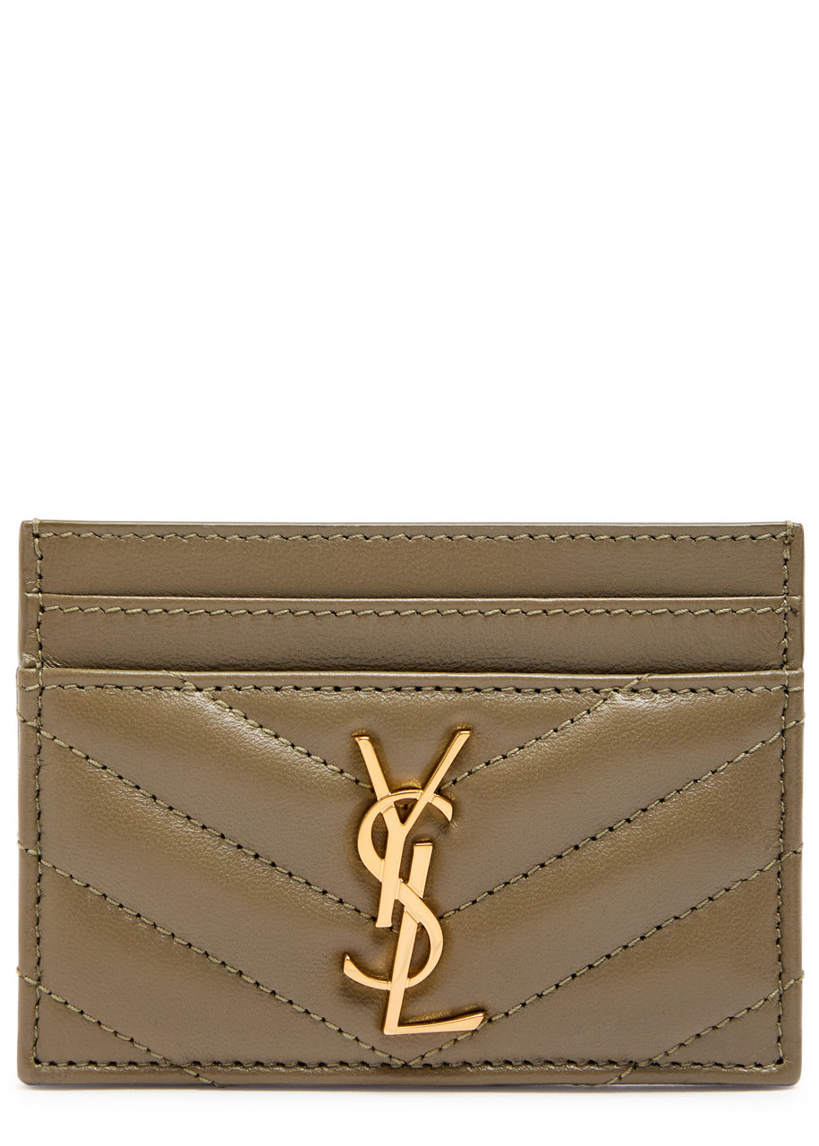 Saint Laurent Cassandre Logo Quilted Leather Card Holder In Green