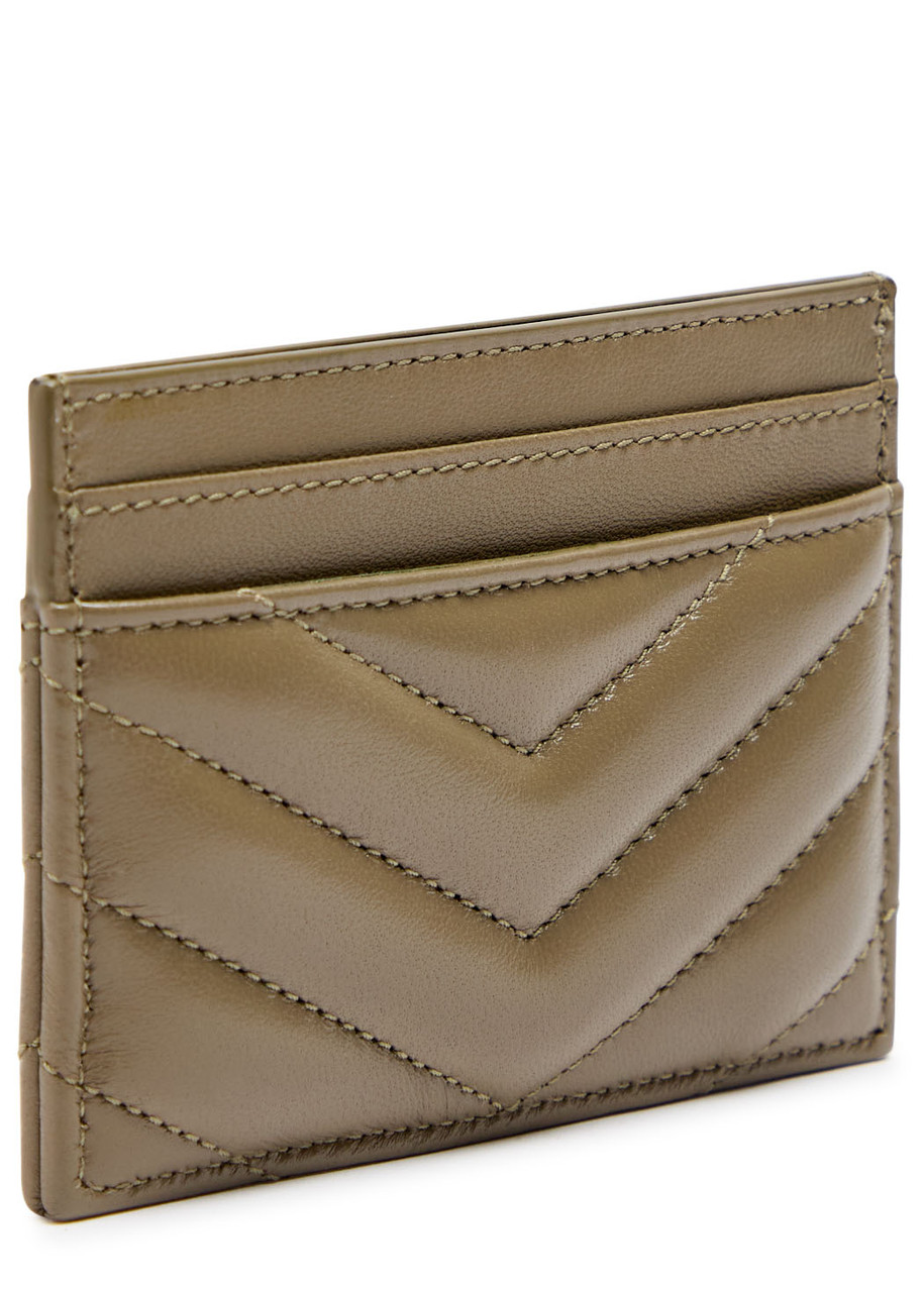 Saint Laurent Cassandre Logo Quilted Leather Card Holder In Green