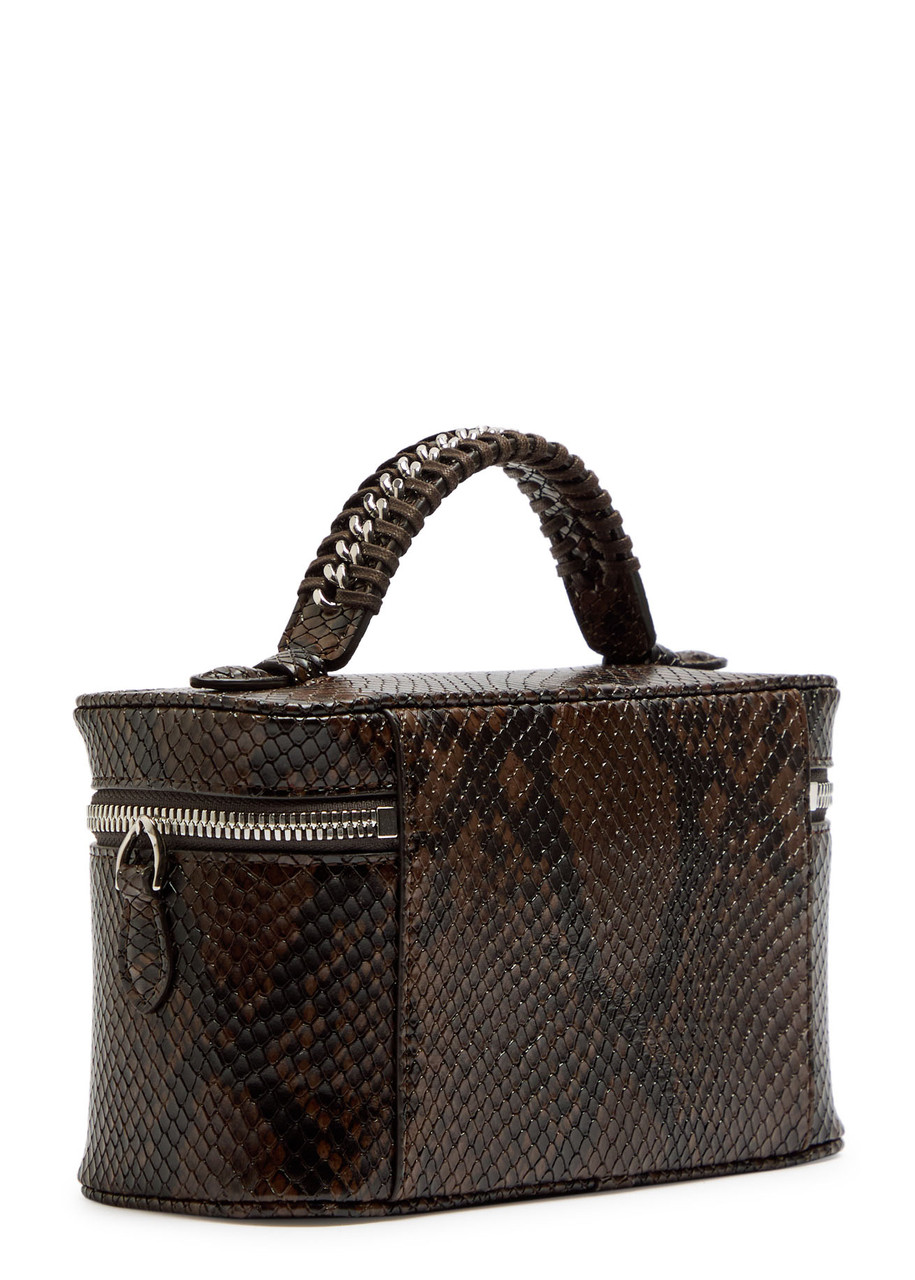 Stella Mccartney Falabella Python-effect Faux Leather Vanity Case In Brown