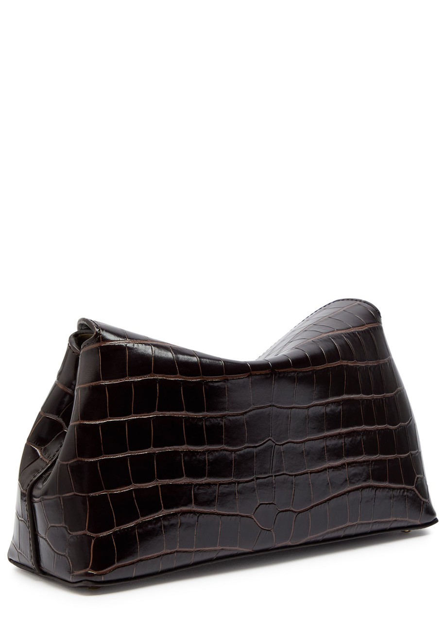 Totême Toteme T-lock Crocodile-effect Leather Clutch In Brown