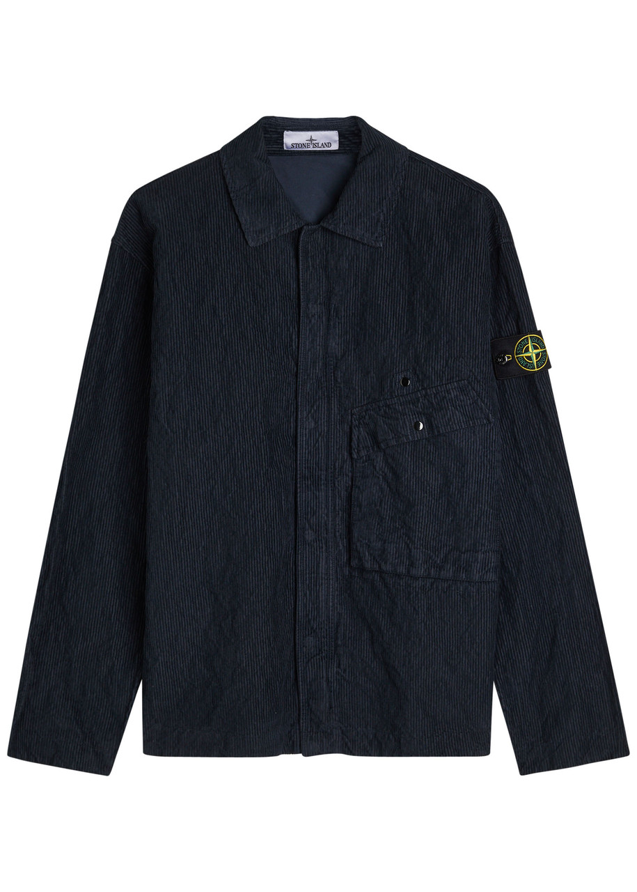 Stone Island Navy 1200020 Wrinkled Corduroy 500-tc Overshirt In Blue
