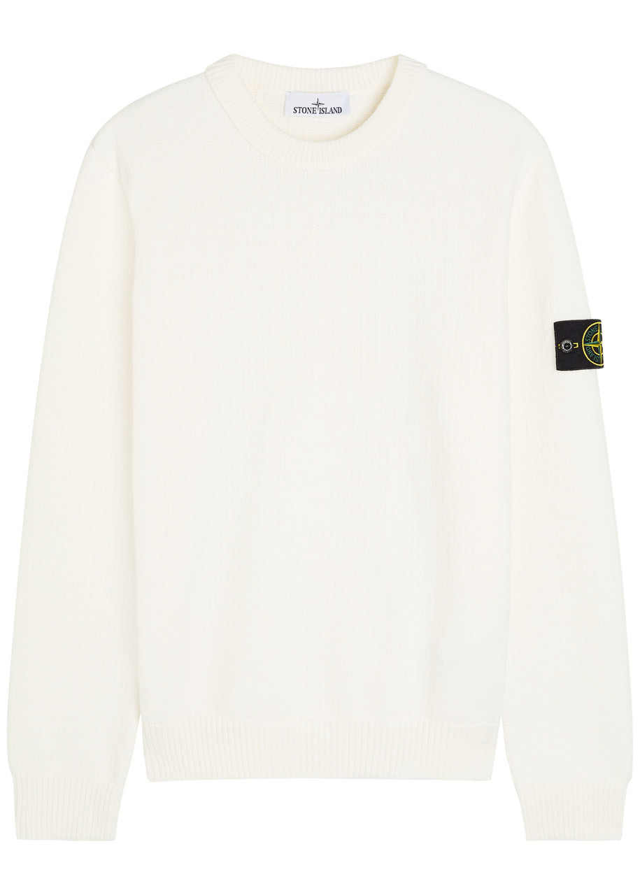 Stone Island Logo Cotton Crewneck Sweatshirt In White
