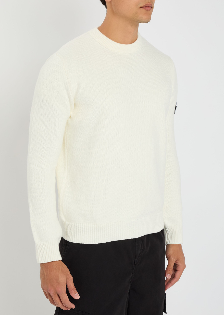 Stone Island Logo Cotton Crewneck Sweatshirt In White