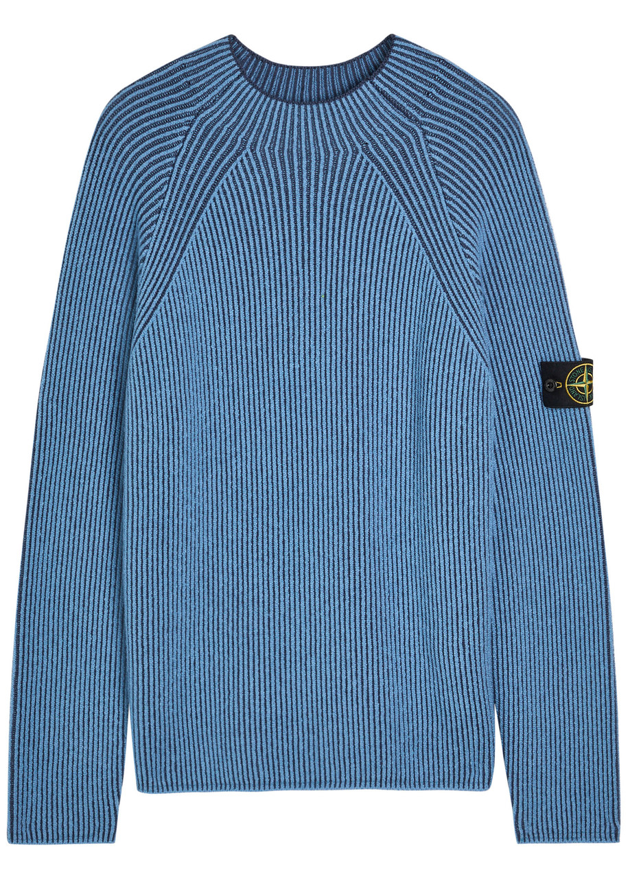 Stone Island Ribbed Texture Sweater With Crew Neckline In Blue