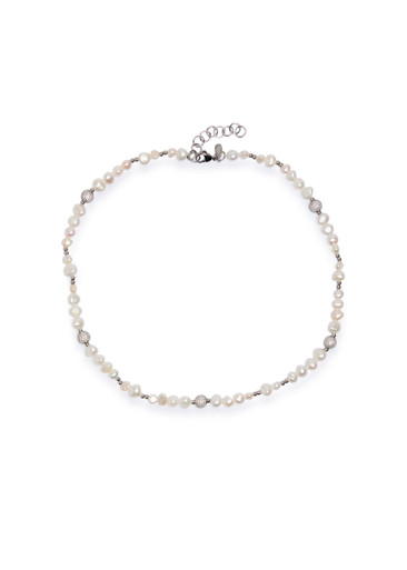 Iced pearl and rhodium-plated necklace