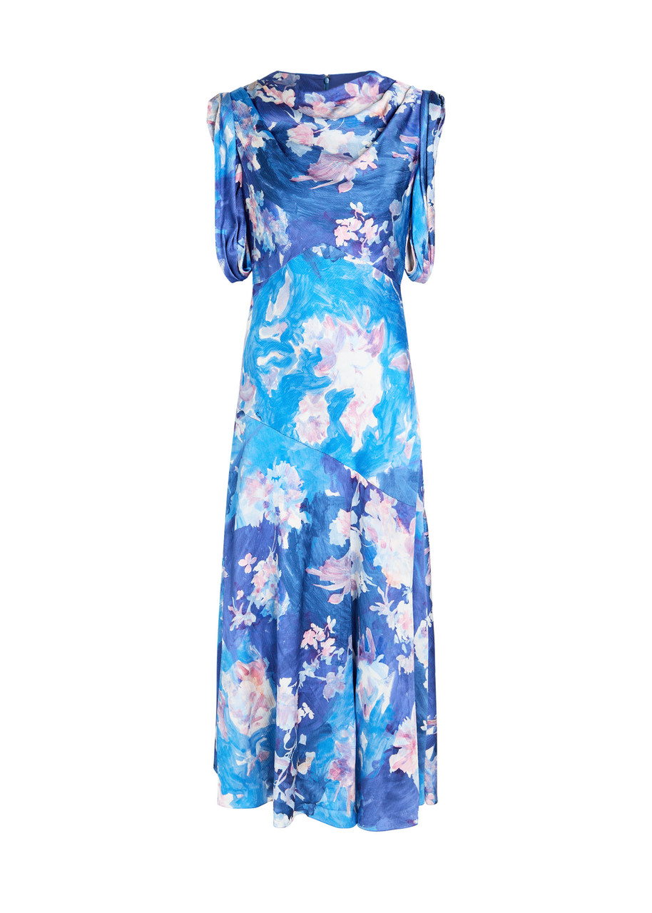 Erdem Womens Artist Garden Cobalt Crinkled Sleeveless Woven Midi Dress In Blue