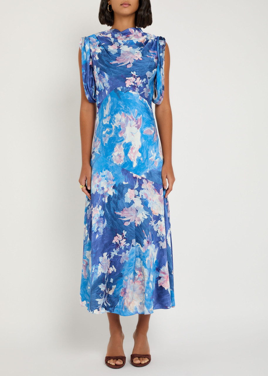 Erdem Womens Artist Garden Cobalt Crinkled Sleeveless Woven Midi Dress In Blue