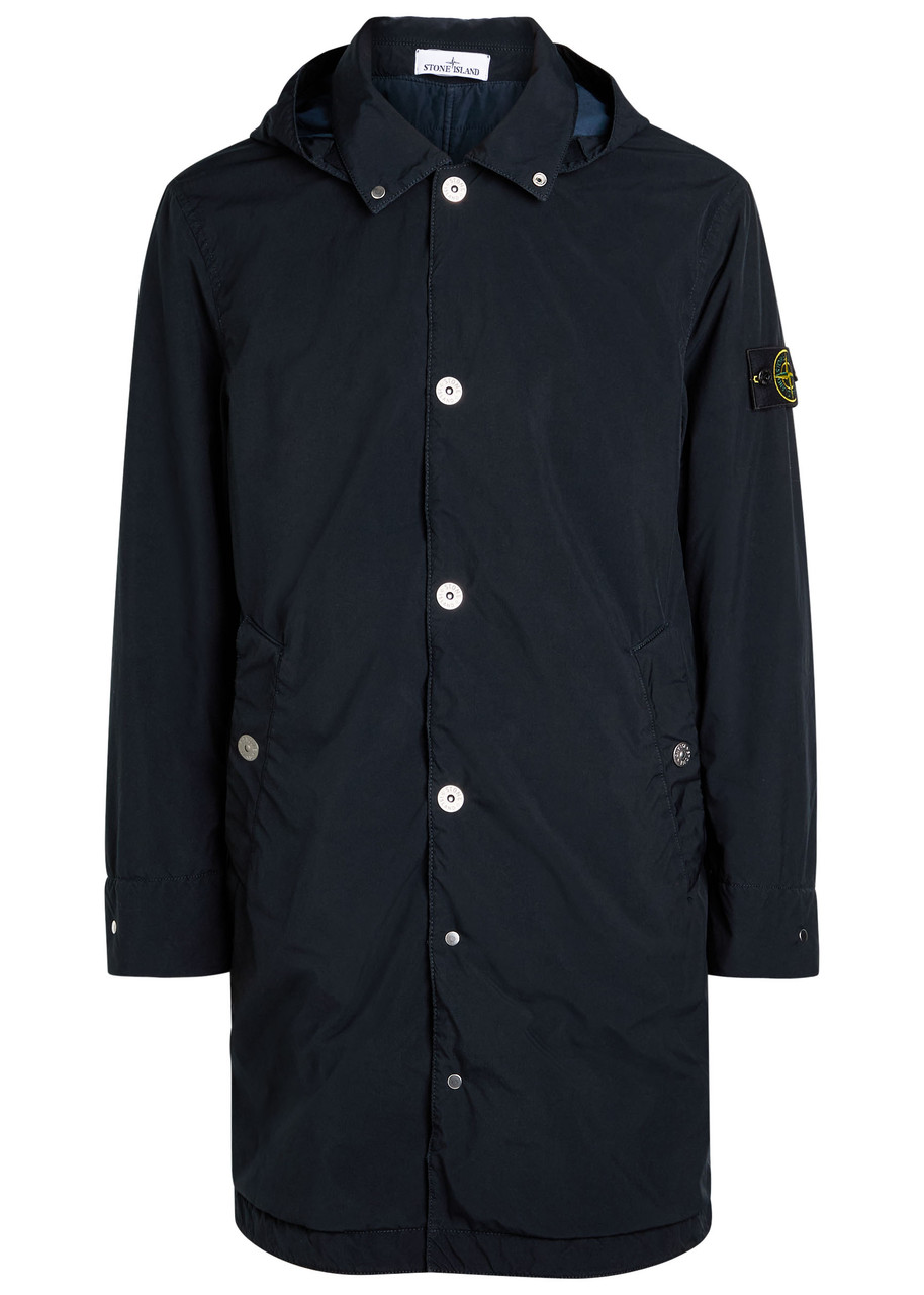 Stone Island Long-sleeved Hooded Cotton Jacket In Blue