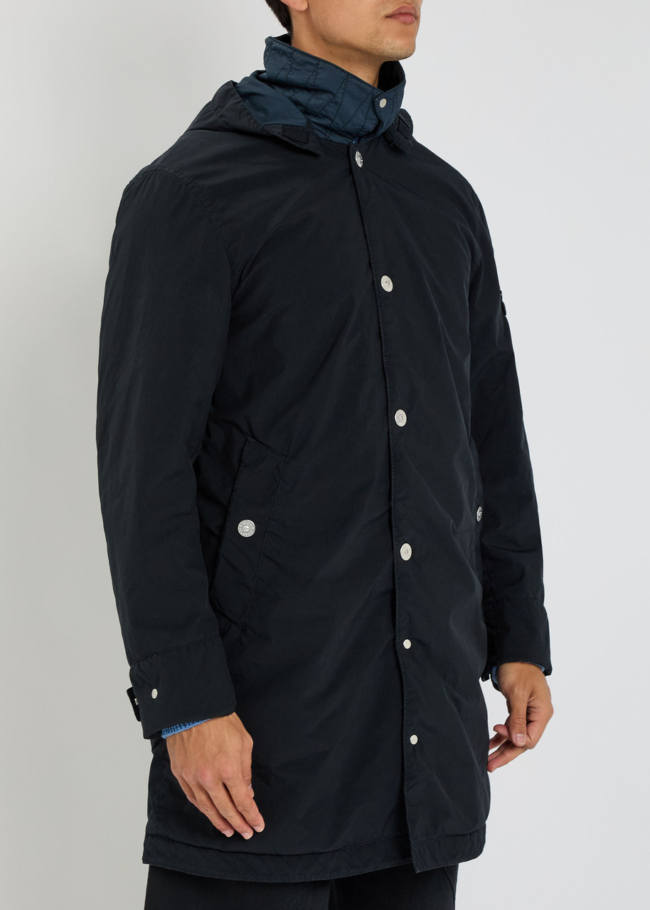 Stone Island Long-sleeved Hooded Cotton Jacket In Blue