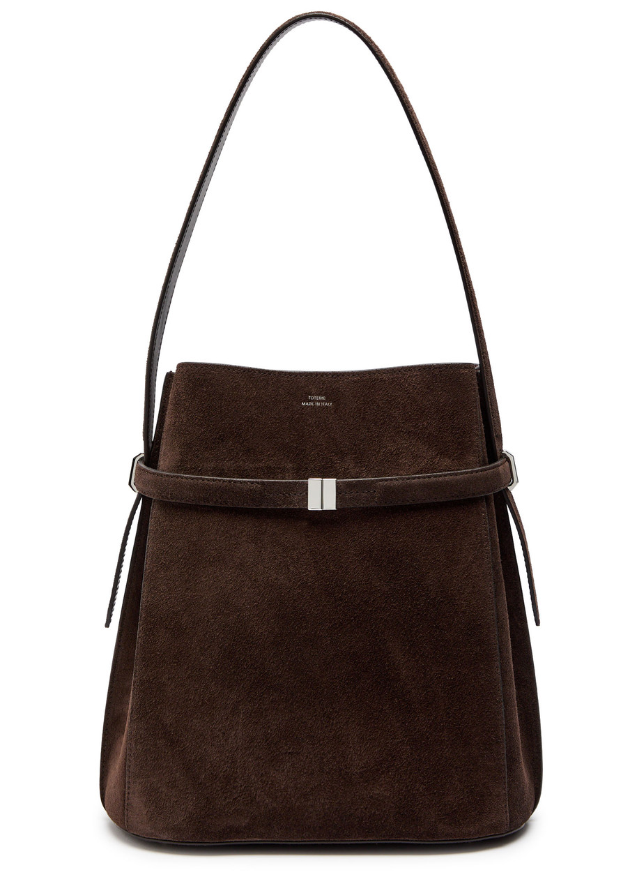 Totême Toteme Belted Suede Bucket Bag In Brown