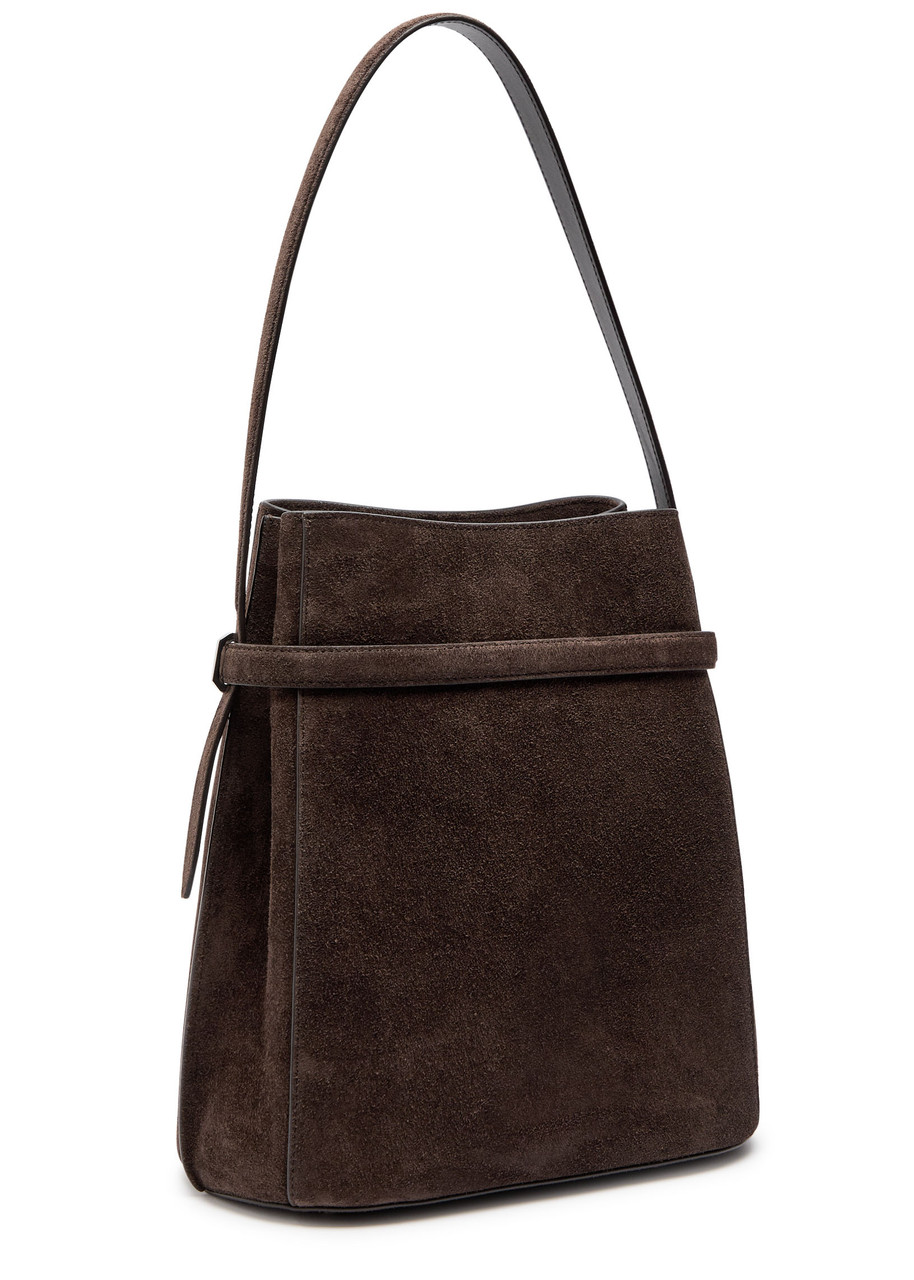 Totême Toteme Belted Suede Bucket Bag In Brown