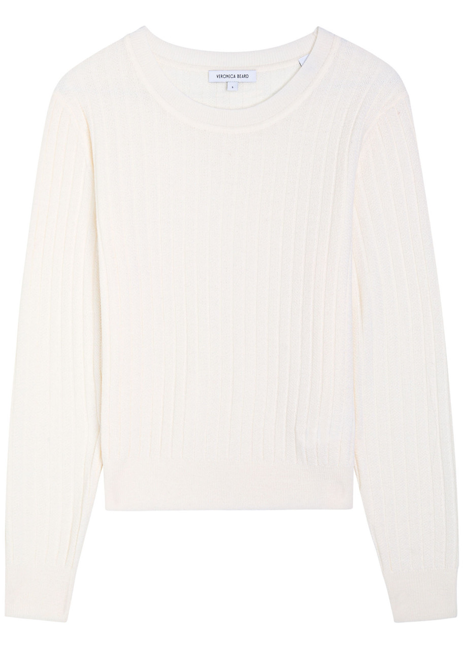 Veronica Beard Cheval Ribbed Wool Jumper In White