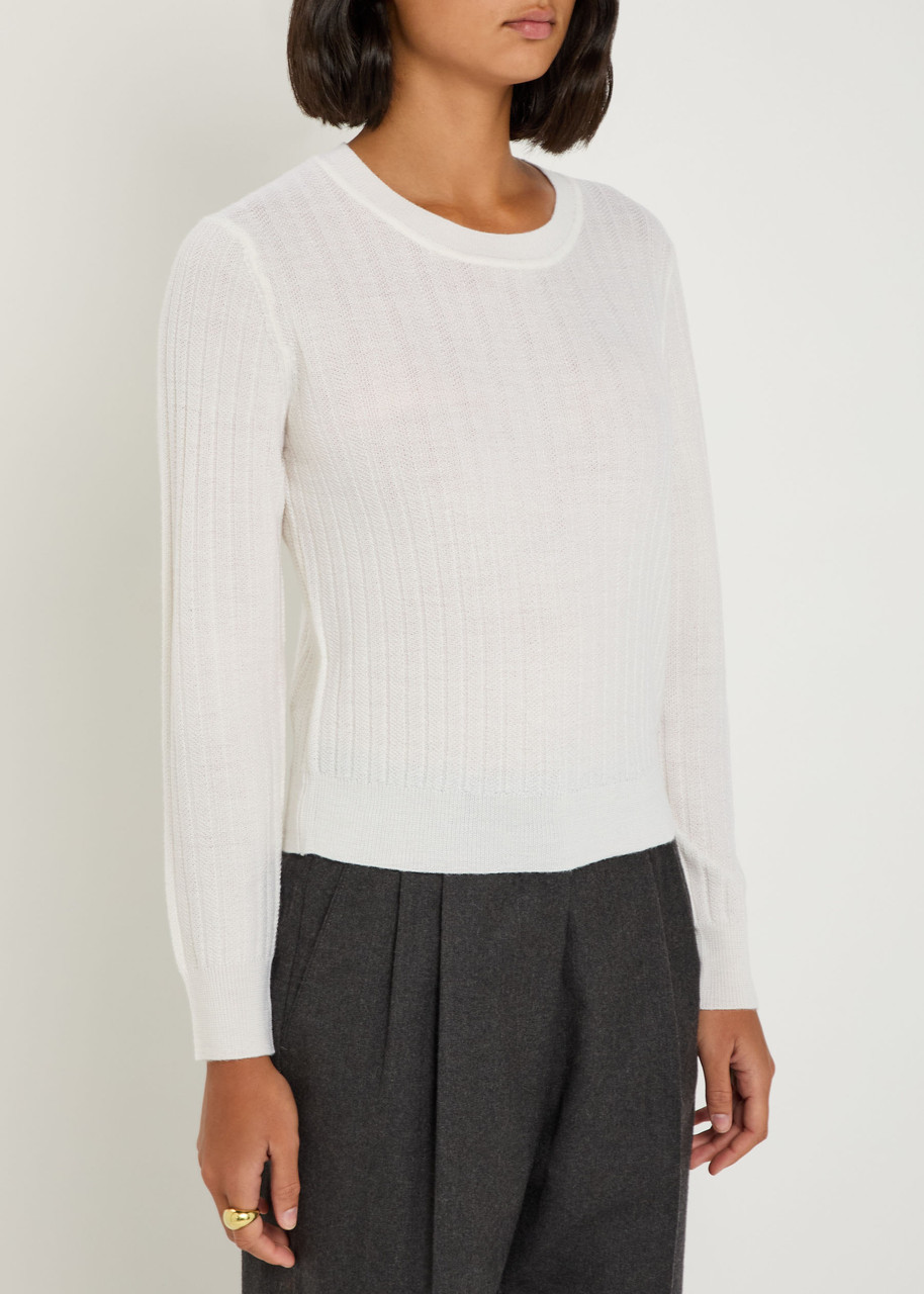 Veronica Beard Cheval Ribbed Wool Jumper In White