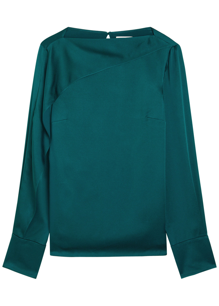 Erdem Draped Crepe De Chine Top In Green