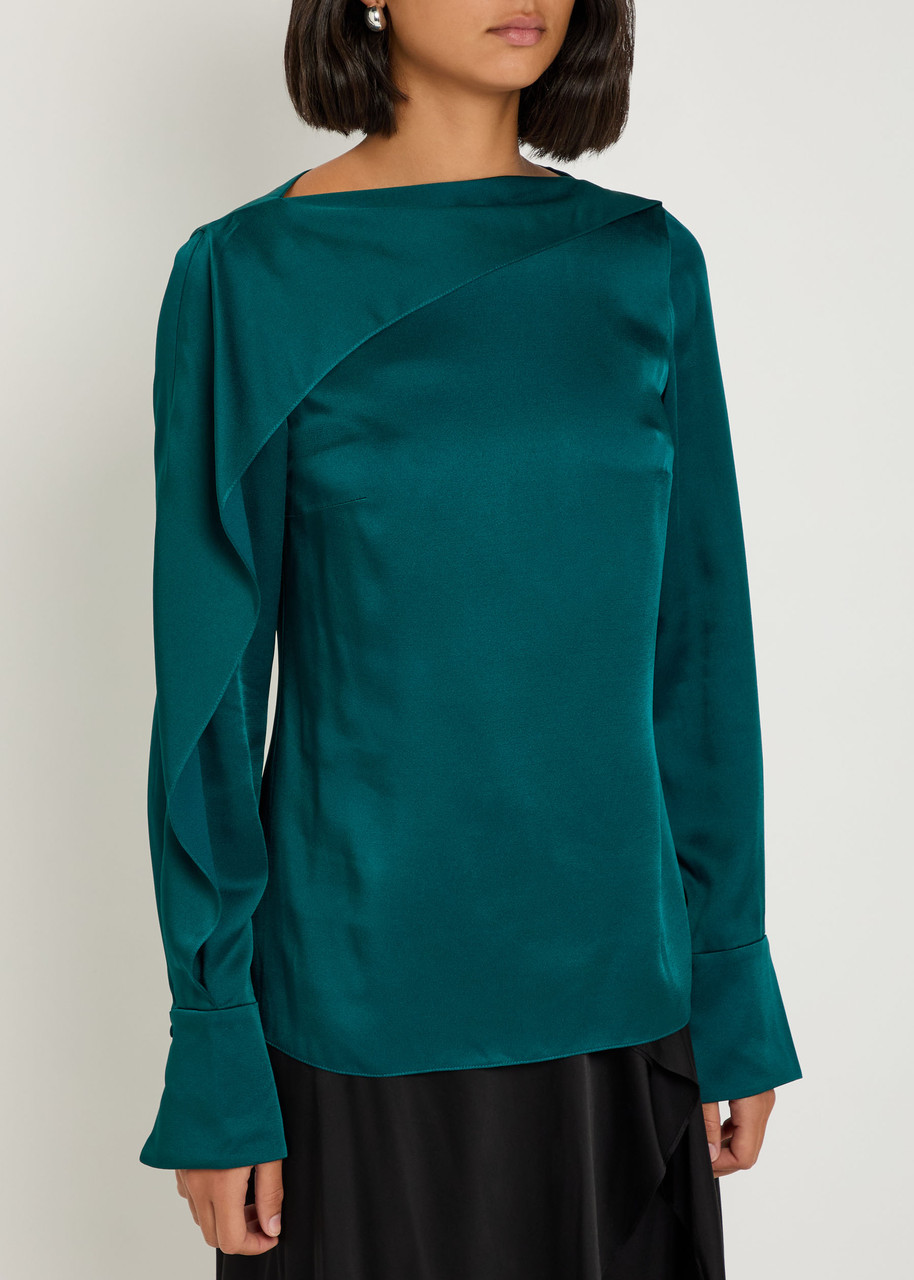 Erdem Draped Crepe De Chine Top In Green