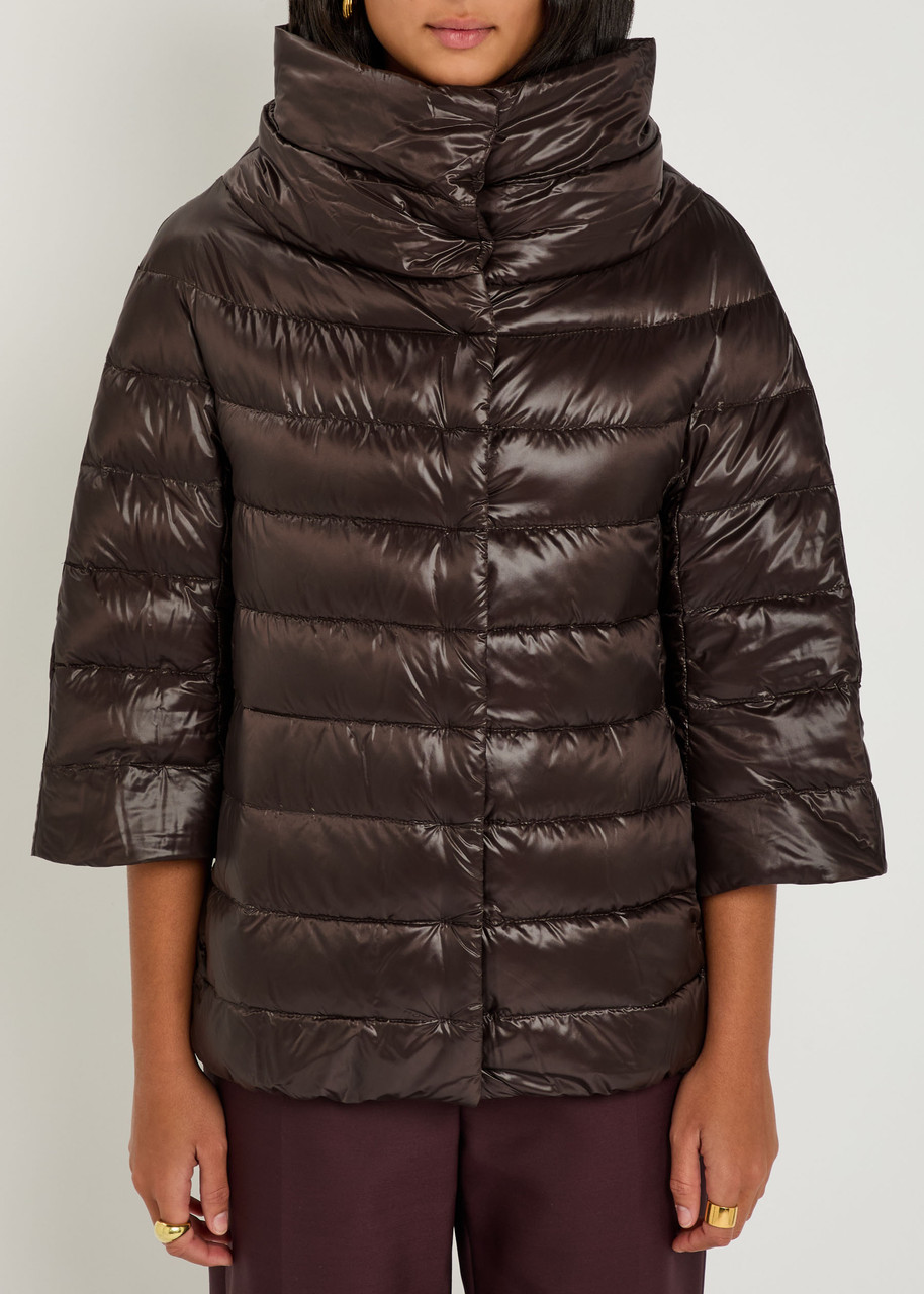  Herno Aminta Quilted Glossed Shell Jacket - Dark Brown - 44 (uk12 / M) 