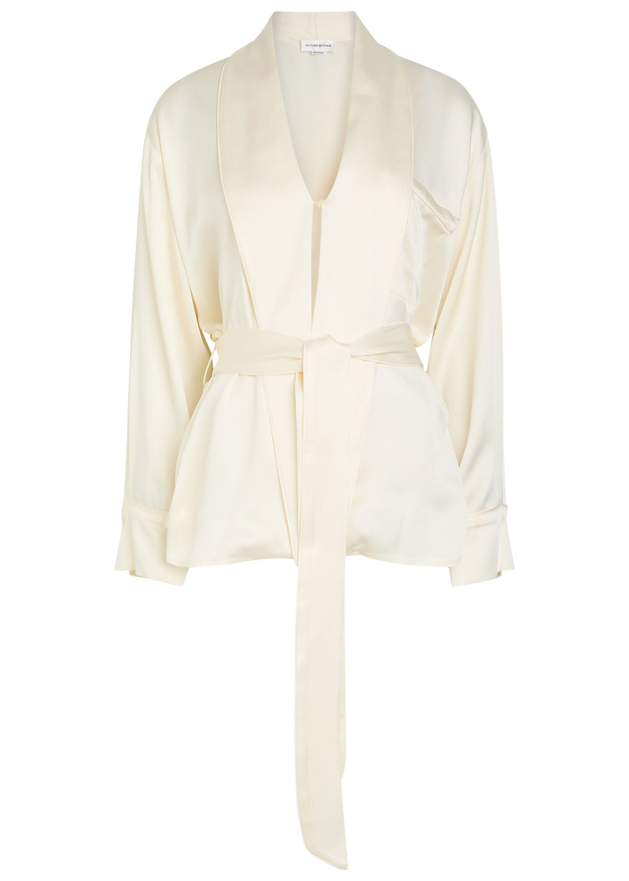 Victoria Beckham Belted Crepe De Chine Blouse In White