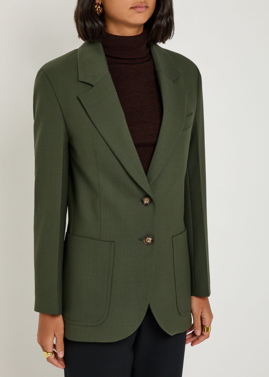 Victoria Beckham Womens Oregano Notch-lapels Slim-fit Stretch-woven Blazer In Green