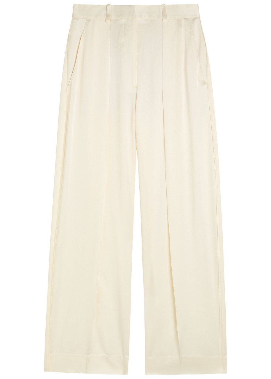 Victoria Beckham Wide-leg Crepe De Chine Trousers In Neutral