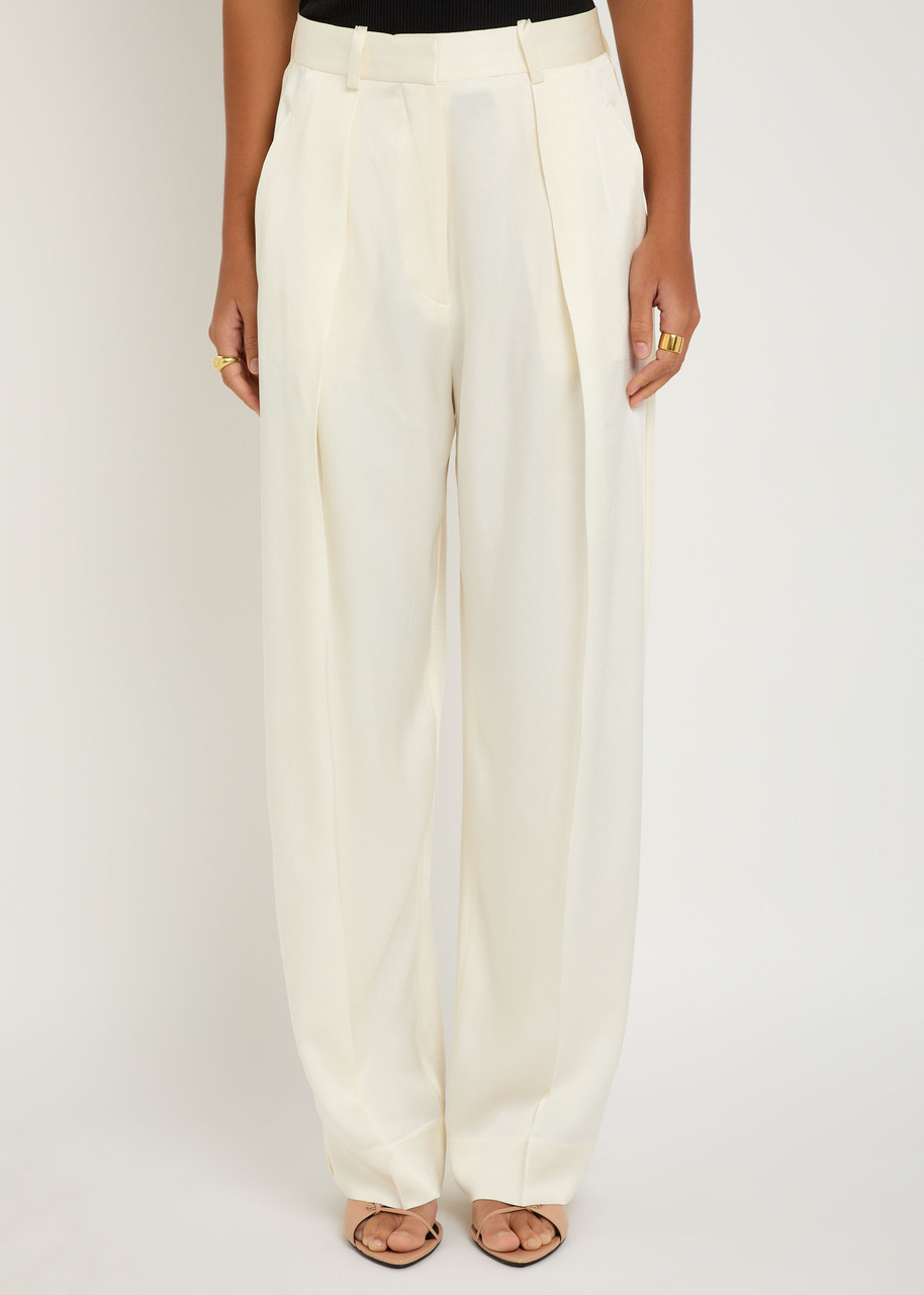 Victoria Beckham Wide-leg Crepe De Chine Trousers In Neutral